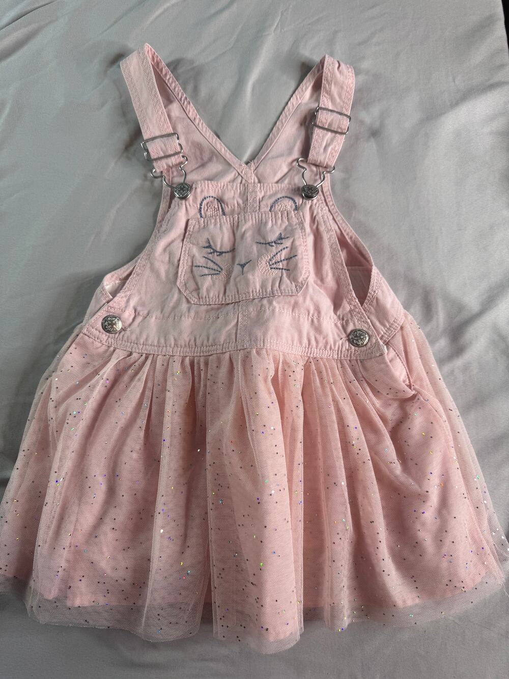OshKosh B'gosh Girls 3T Pink Bunny Overall Dress Sparkle Tulle Easter
